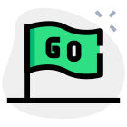 Go as text on waving flag isolated on a white background icon