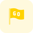 Go as text on waving flag isolated on a white background icon