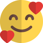 Happy hearts emoticon with smiley facial expression icon