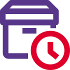 Shipping box delivery in queue with clock logotype icon