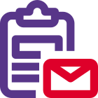 Share report attached with clipboard with envelope logotype icon