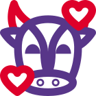 Happy cow with hearts revolving around emoji icon