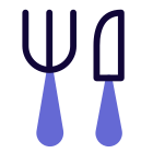 Restaurant in hotel room with layout of knife and fork icon