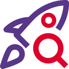 Rocket launch search with magnify glass logotype icon