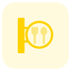 Famous restaurant in the town with kitchenware on banner icon