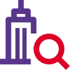 Search for modern tower building office location icon