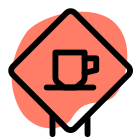 Rest area with coffee cup logotype in a triangular shape icon