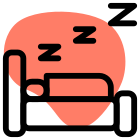 Tourist sleeping in hotel room with Z snoozing layout icon