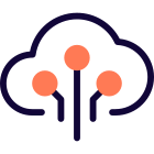 Cloud server connection to multiple nodes isolated on a white background icon