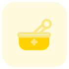 Ayurveda medication mortar and pestle with grinding meds icon