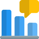 Bar chart report discussed with peer, speech bubble logotype icon