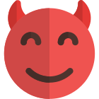 Happy devil with horns smile with eyes closed icon