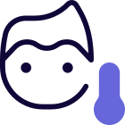 Patient measuring the temperature while introduced by Corona virus icon