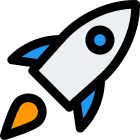 Rocket with escape velosity isolated on a white background icon