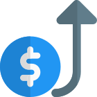 Dollar rise in international market with up direction arrow icon