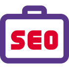 Seo job with suitcase isolated on a white background icon