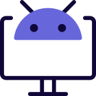 Computer connected Android software isolated on a white background icon