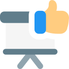 Positive feedback with thumbsup gesture on presentation slide icon