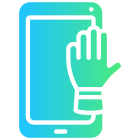 external-SMARTPHONE-RAISE-HANDS-virtual-gradient-solid-kendis-lasman icon