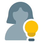 Female user with multiple ideas with lightning bulb logotype icon