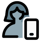 Single female user using web messenger on a smartphone icon