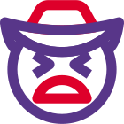 Uncomfortable cowboy emoticon facial expression with hat icon