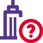 Office tower building with question mark for help and guidance icon