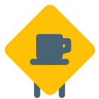 Rest area with coffee cup logotype in a triangular shape icon