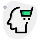 Sales representative with shopping cart in his mind icon