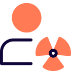 Nuclear plant engineers with radioactive logotype layout icon