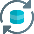 Syncing of database server with the loop arrows isolated on a white background icon