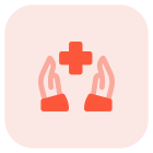 Health care professional with hands and plus logotype icon