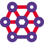 Atom structure with lattice holding each other icon