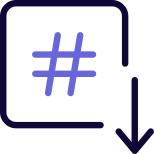 Social media hashtag with down arrow isolated on a white background icon
