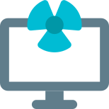 Computer monitoring nuclear energy power plant layout icon