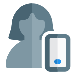 Single female user using web messenger on a smartphone icon