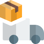 Box truck delivering items commercial shipping items icon