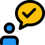 Party member with correct sign under speech bubble icon