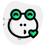 Frog with big eyes emoji blowing kiss with heart icon