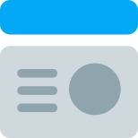Circular profile picture area with information at left icon