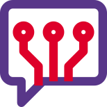 Integrated Technology with connected nodes discussed on a messenger icon