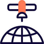 Satellite following the orbit with sender and receiver icon