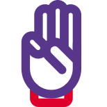 Three fingers up gesture isolated on a white background icon