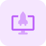 Powerhouse computer with rocket speed isolated on a white background icon