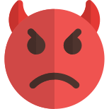 Angry devil face emoticon with pair of horn icon