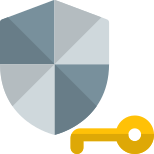 Key protection on the defensive shield isolated on the white background icon