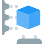 3D printing process on a horizontal machine of a cubic shape icon