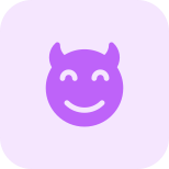 Happy devil with horns smile with eyes closed icon