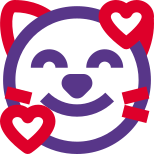 Cat smile with heart revolving around face emoticon icon