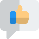 Like and comment on social media with thumbs up on speech bubble icon